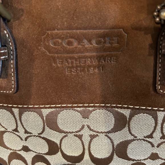 Vintage COACH G04Q-1443 TAN LEATHER SUEDE Signature C TOTE BAG - Picture 6 of 13